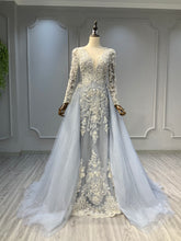 Ostty Grey Embroidered Wedding Dress with Detachable Overskirt OST-GV024-25 (Wholesale)